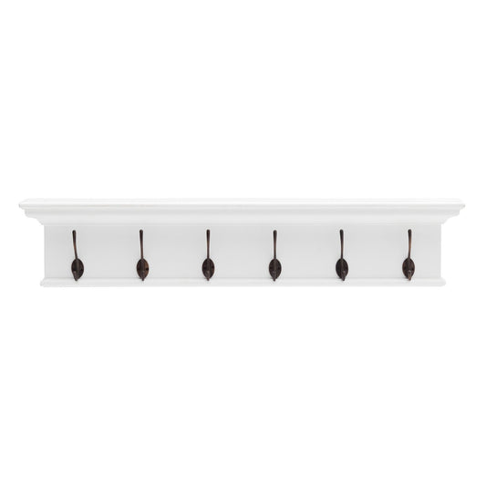 Classic Wood Six Hook Hanging Coat Rack - White