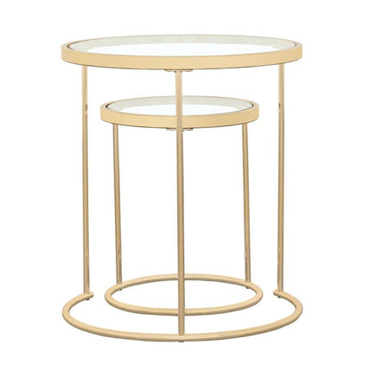 Maylin - 2 Piece Round Glass Top Nesting Table Set - Gold