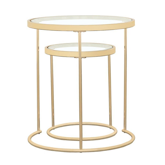 Maylin - 2 Piece Round Glass Top Nesting Table Set - Gold