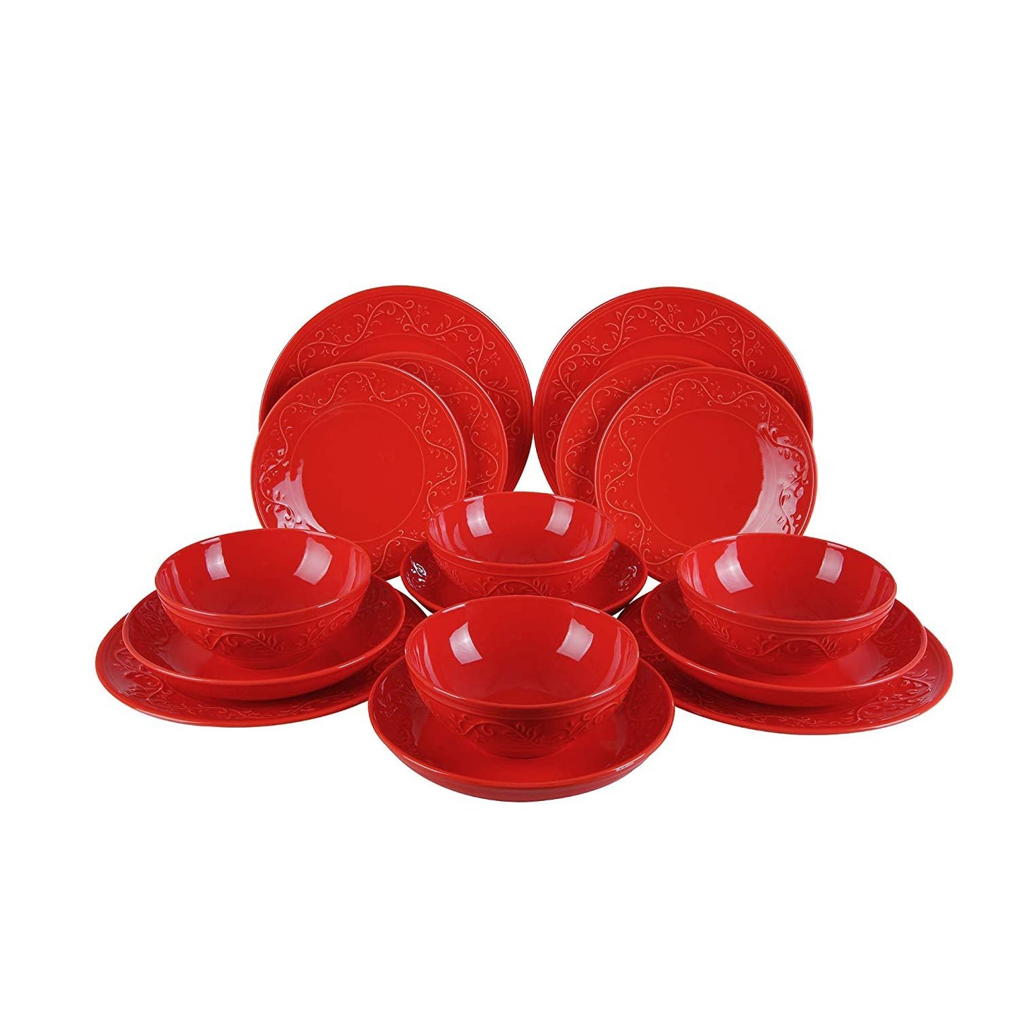 Fulya 16 Pieces Dinnerware Set - Red