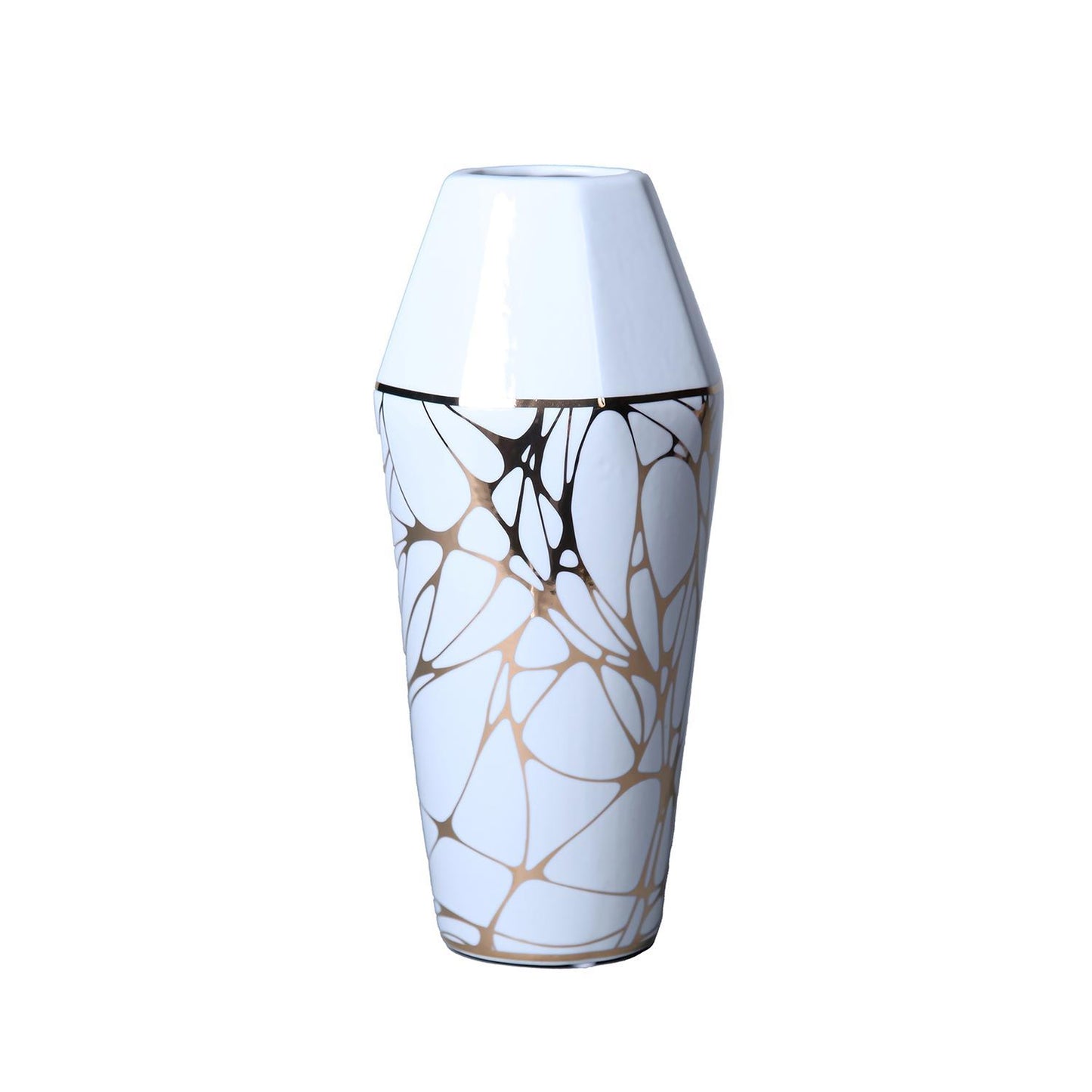 White Ceramic Vase With Gold Organic Accent Design - Elegant And Versatile Home Decor