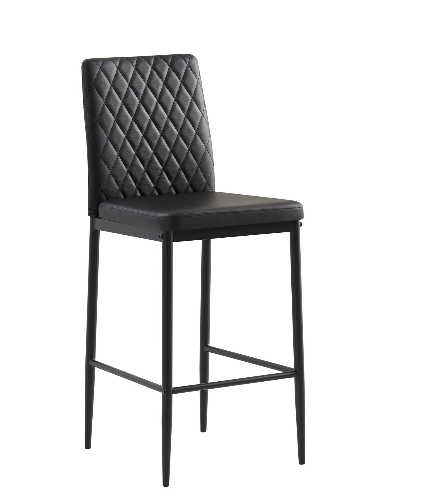 Black modern simple bar chair, fireproof leather spraying metal pipe, diamond grid pattern, restaurant, family, 2-piece set