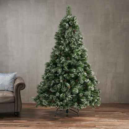 7' Faux Cashmere And Snow Bristle Mixed Tree With 75 Pine Cones And 1233 Tips