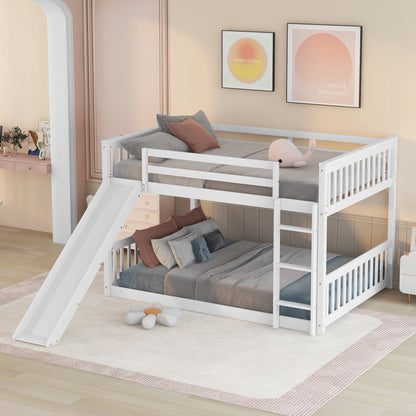 Full over Full Bunk Bed with Slide and Ladder in White Color