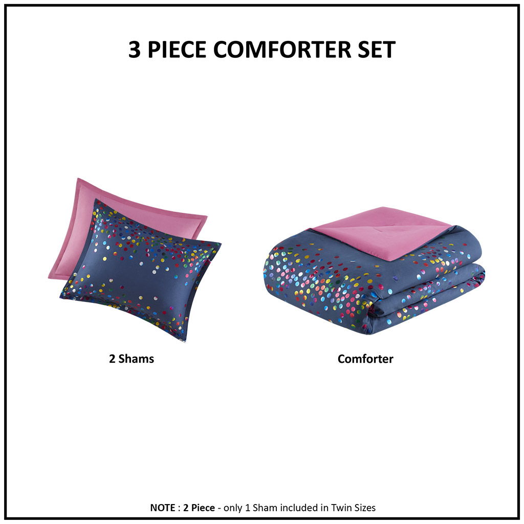 Rainbow Iridescent Metallic Dot Comforter Set - Navy