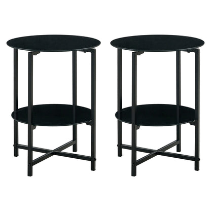 Jws-W241 Tempered Glass End Table (Set of 2) , Round Coffee Table For Bedroom Living Room Office - Black