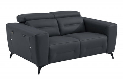 Italian Leather Power Reclining Loveseat - Gray / Black