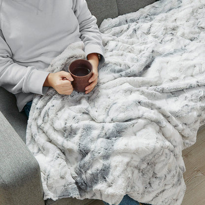 Oversized Faux Fur Throw In Grey