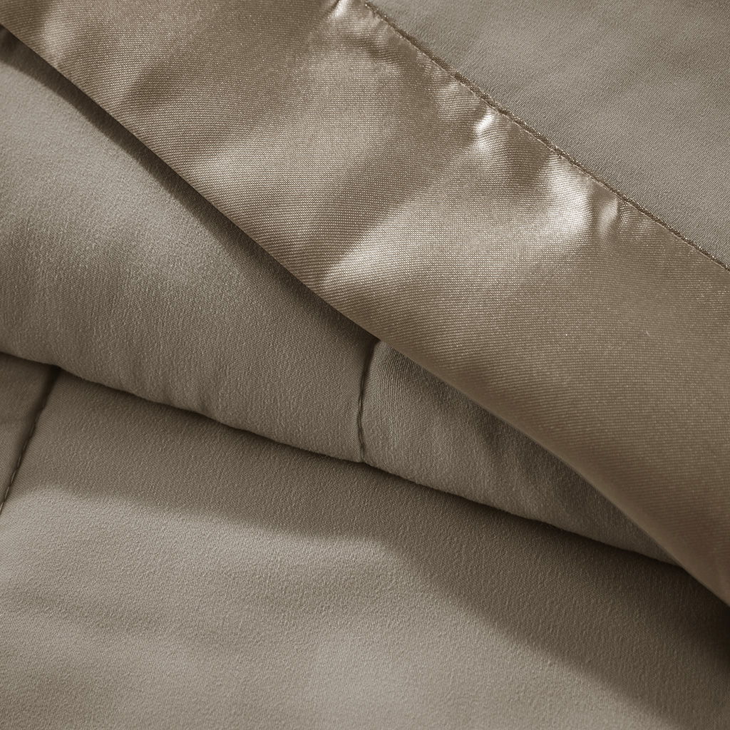 Lightweight Down Alternative Blanket With Satin Trim, Brown