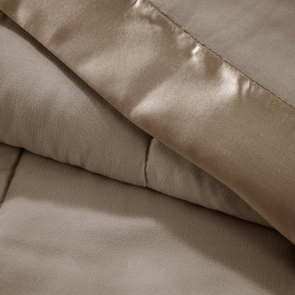 Lightweight Down Alternative Blanket With Satin Trim, Brown