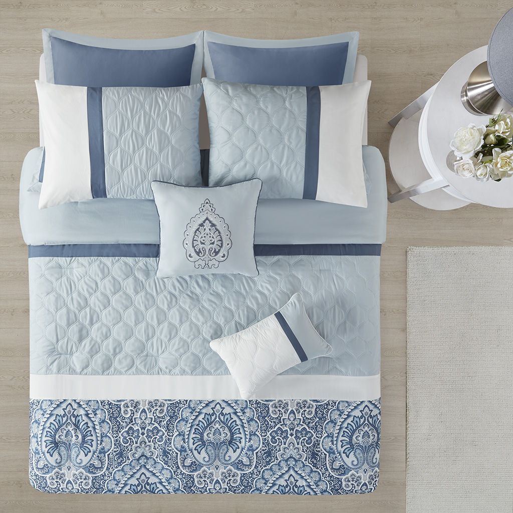 8 Piece Comforter Set In Blue