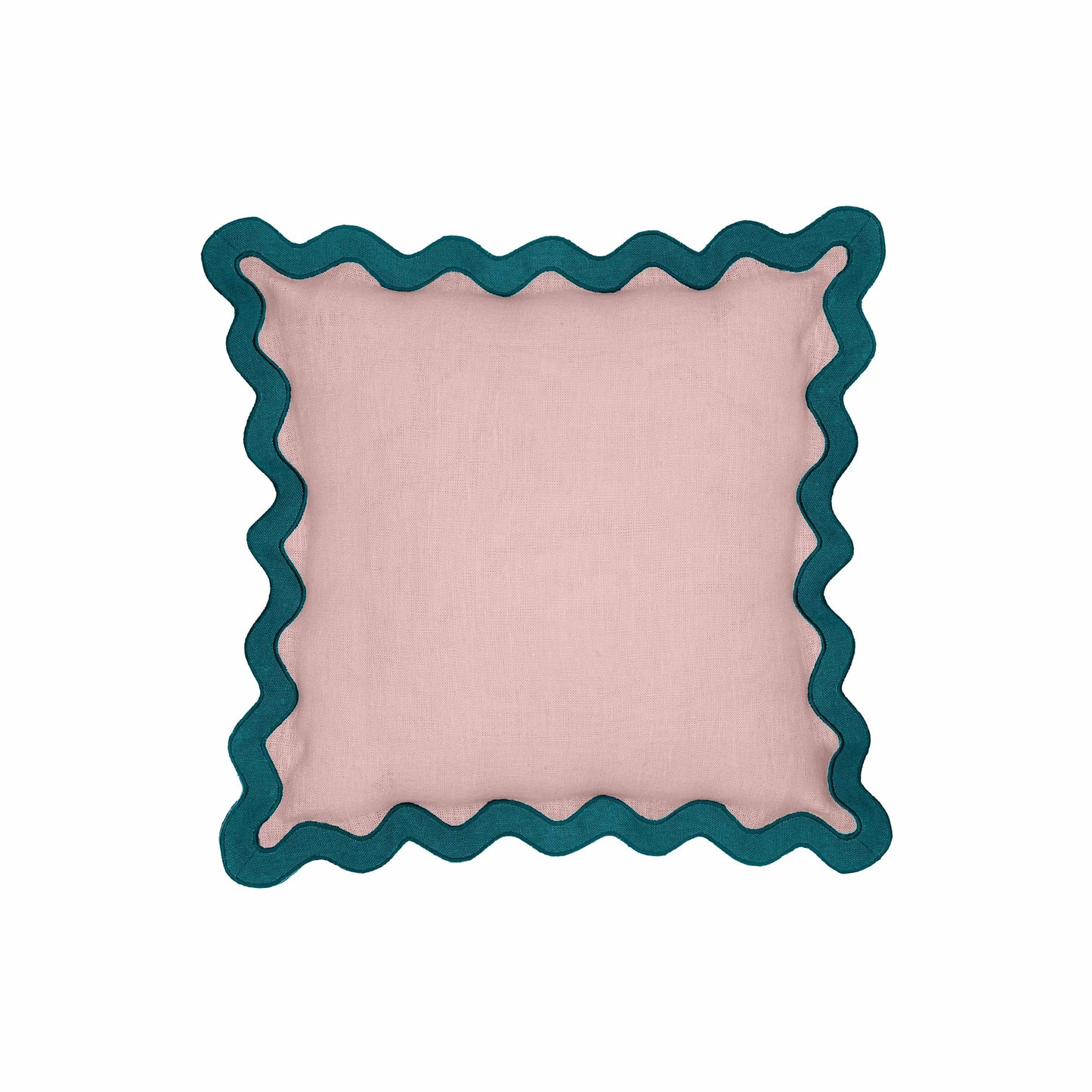 Scalloped Edge - Linen Throw Pillow - Blue / Pink