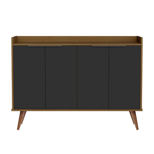 Walnut And Black Buffet Accent Chest With Six Shelves - Brown