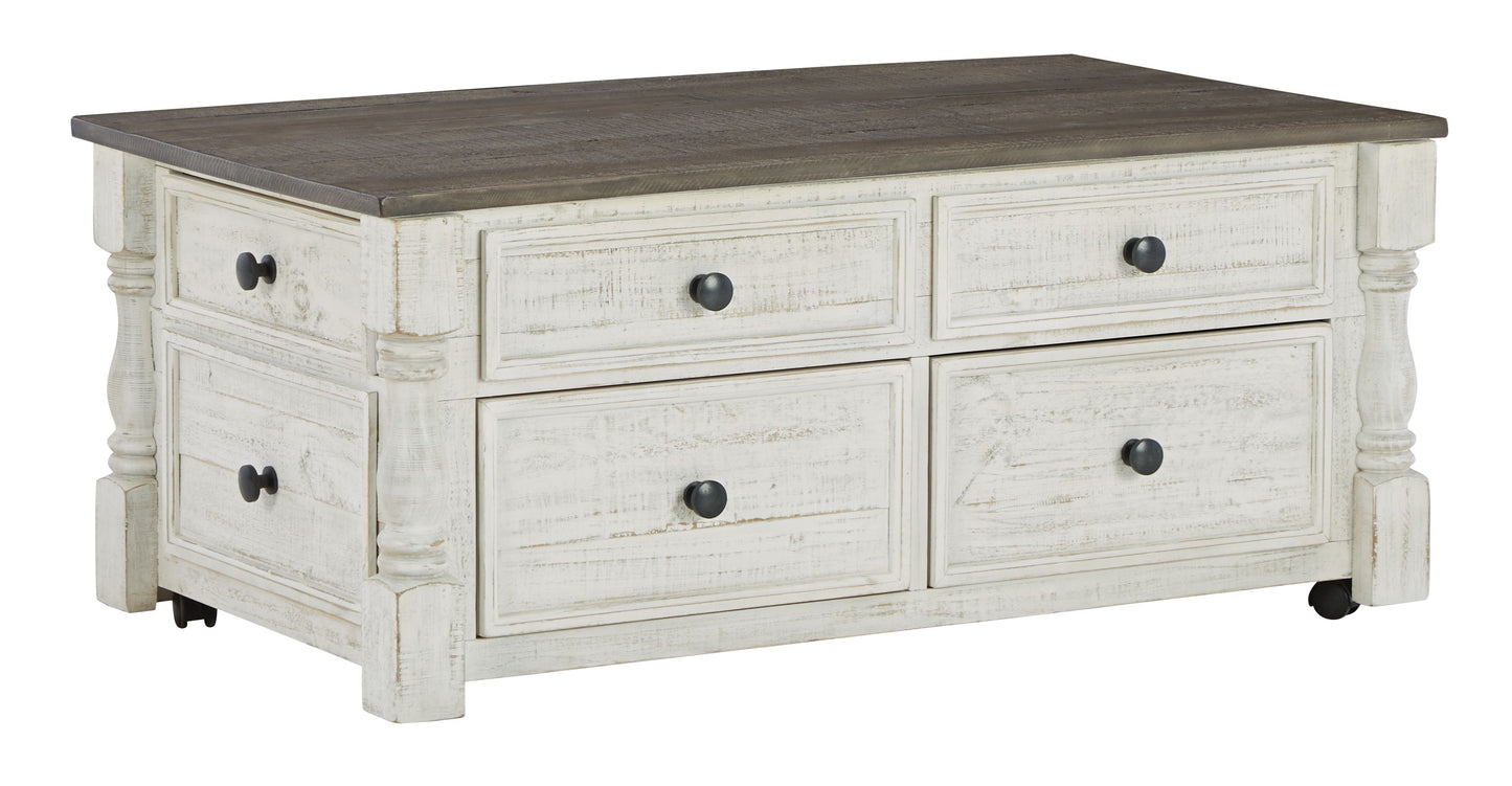 Havalance - White / Gray - Lift Top Cocktail Table With Storage Drawers