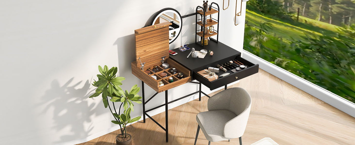 Makeup Vanity Desk With 3-Mode Lighted Mirror & Wireless Charging Station, Vanity Table With Drawer & 3 Open Shelves For Ample Storage Space, Dressing Table For Bedroom