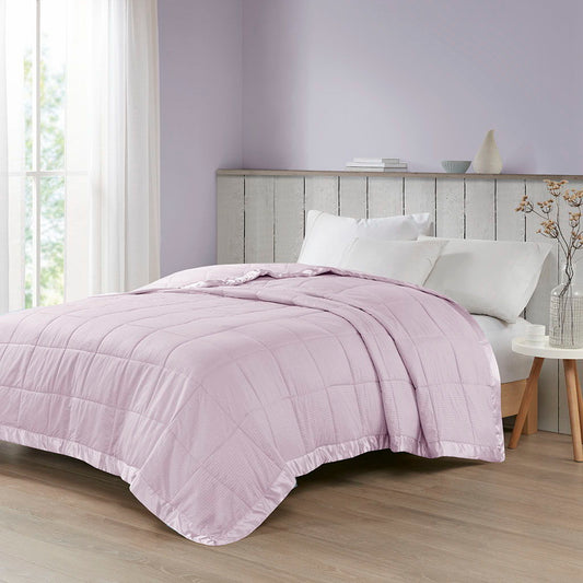 Oversized Down Alternative Blanket With Satin Trim - Lilac