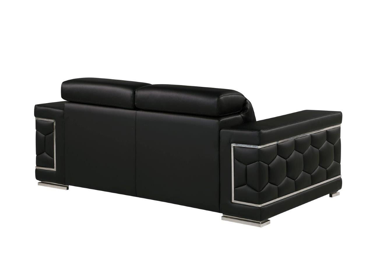 Genuine Leather Love Seat - Silver / Black