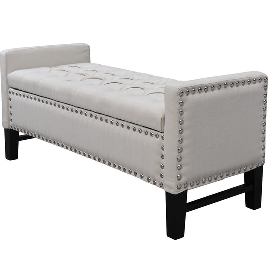 Upholstered Linen Bench With Shoe Storage - Cream