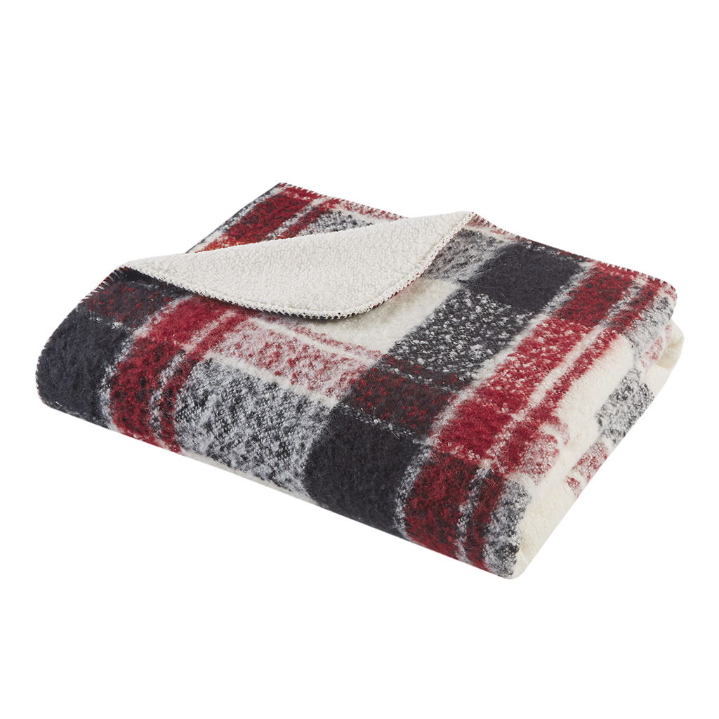 Faux Mohair To Sherpa Throw - Red