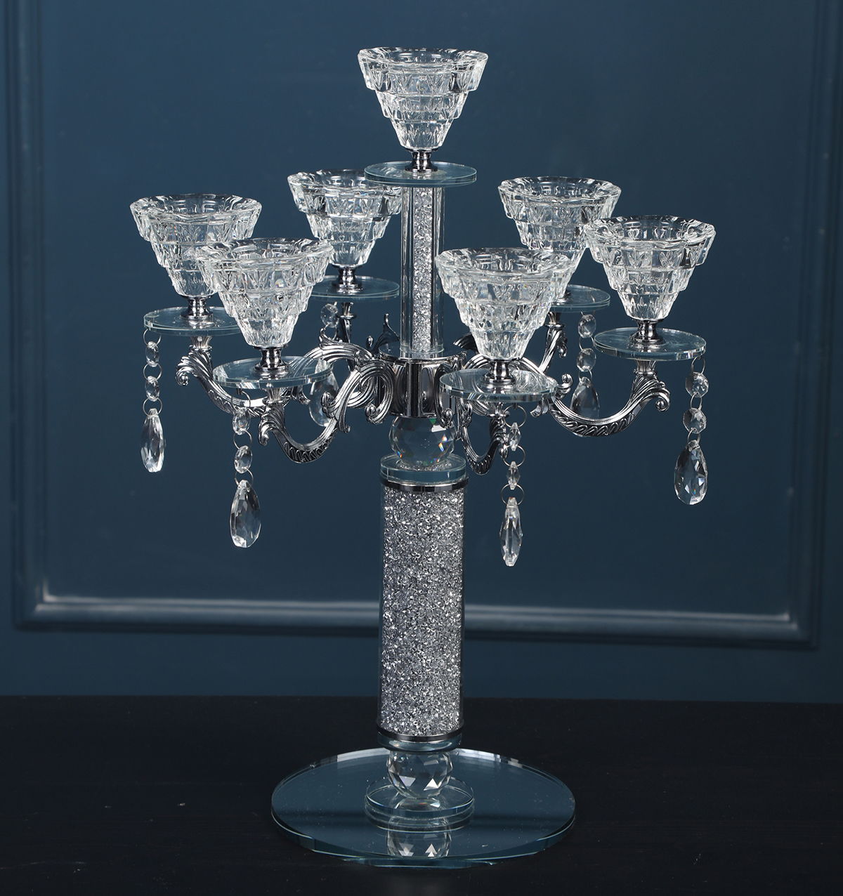 Ambrose Candle Holder With Pendants (Holds 7 Candles) - Silver