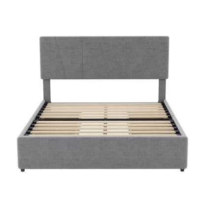 Full Size Upholstery Platform Bed with Four Drawers on Two Sides, Adjustable Headboard, Grey(Old SKU: WF291773EAA)