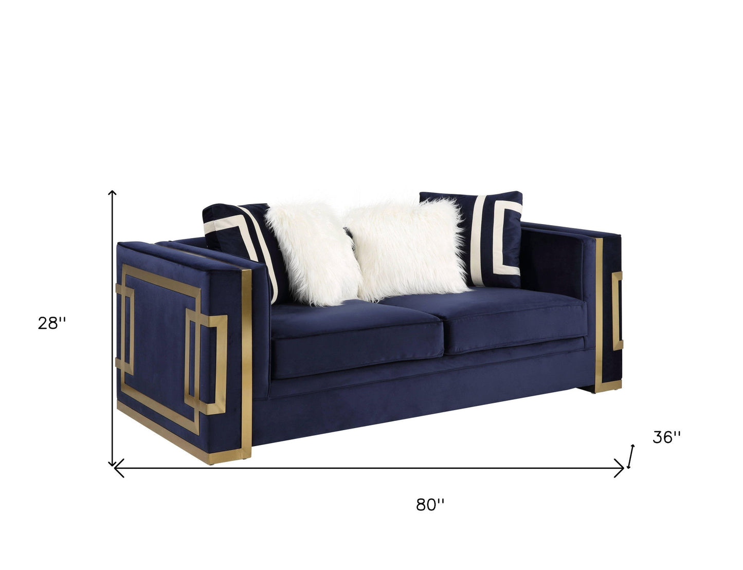 Velvet Loveseat And Toss Pillows - Blue / Gold