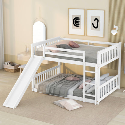 Full over Full Bunk Bed with Slide and Ladder in White Color