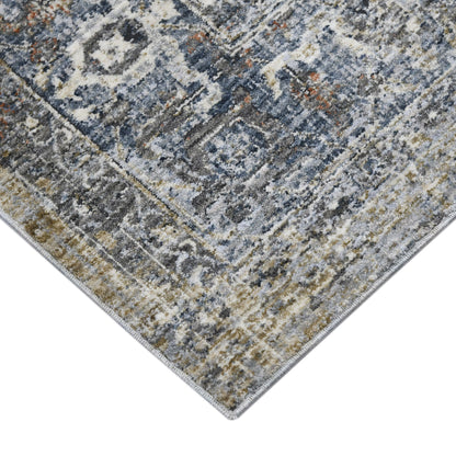 9' x 12' Oriental Power Loom Area Rug - Ivory Navy And Orange