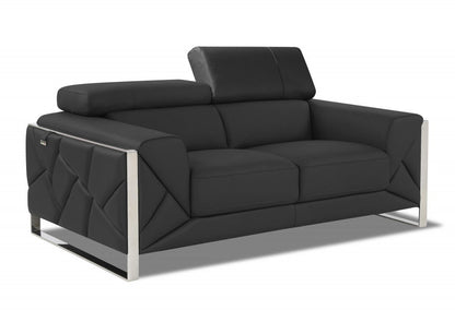 Italian Leather Loveseat - Gray