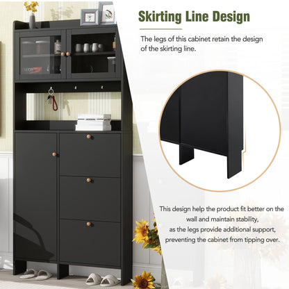 On-Trend Modernist Shoe Cabinet With Open Storage Space, Practical Hall Tree With 3 Flip Drawers, Multi-Functional & Integrated Foyer Cabinet With Tempered Glass Doors For Hallway, Black