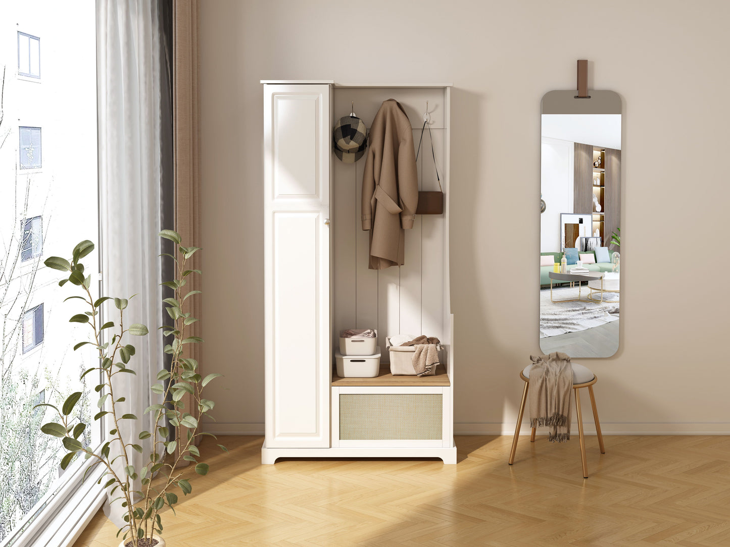 1 Door Closet, Suitable For Living Room, Entryway, Bedroom - White