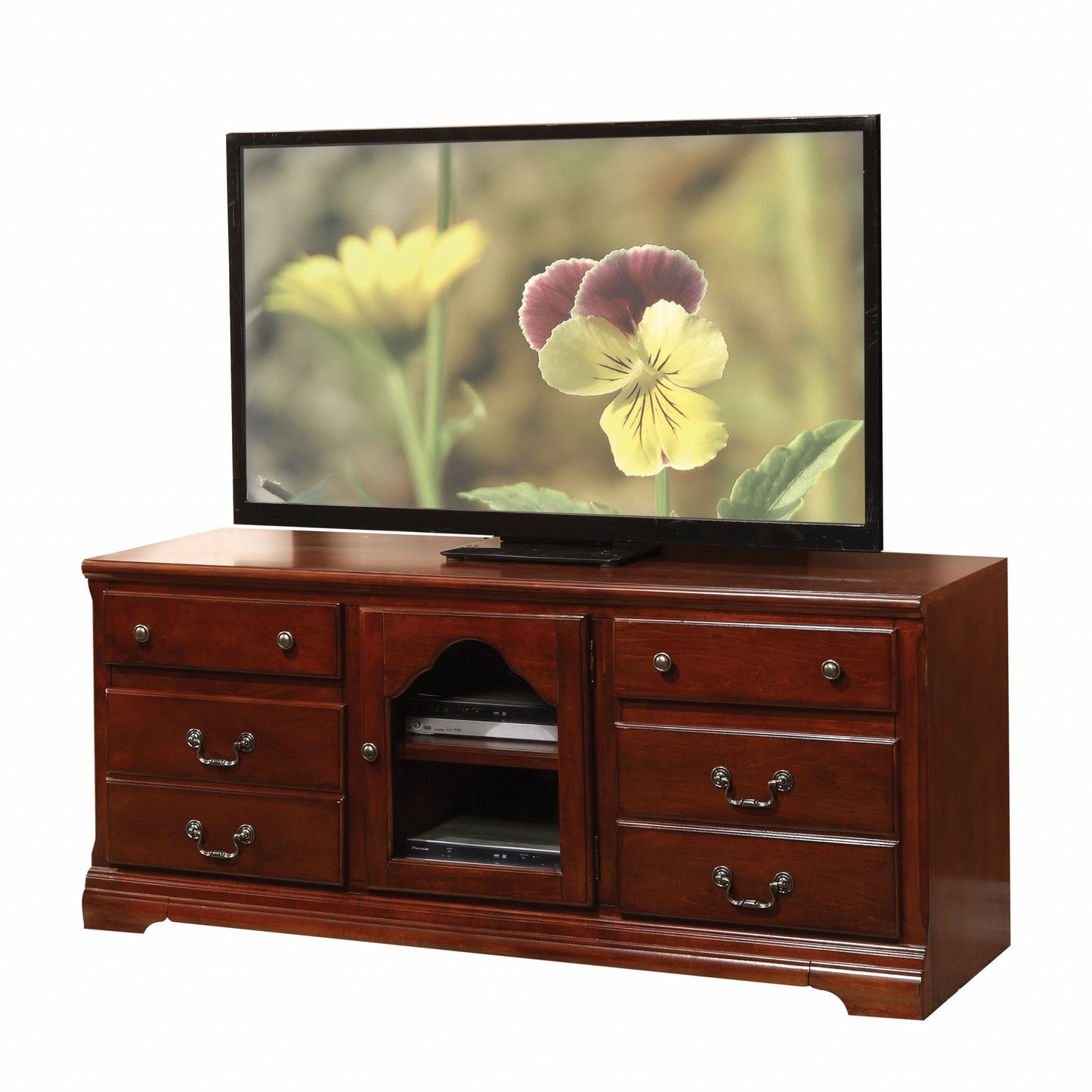 Wood Glass TV Stand - Cherry