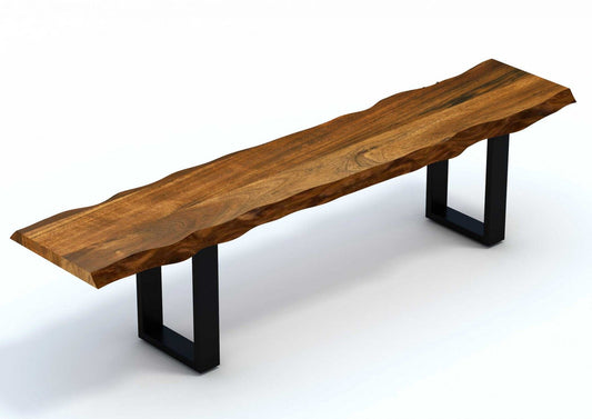 Bench With Black Metal Legs - Edge Acaci