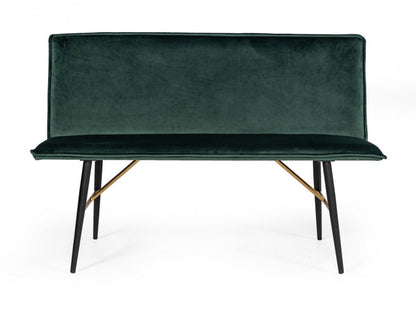 Upholstered Dining Bench - Green / Dark Brown