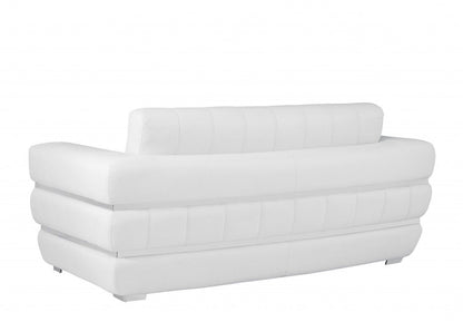 Italian Leather Loveseat - White / Silver