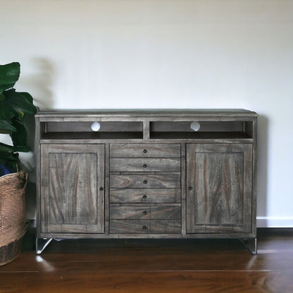 Cabinet Enclosed Storage Distressed TV Stand - Gray