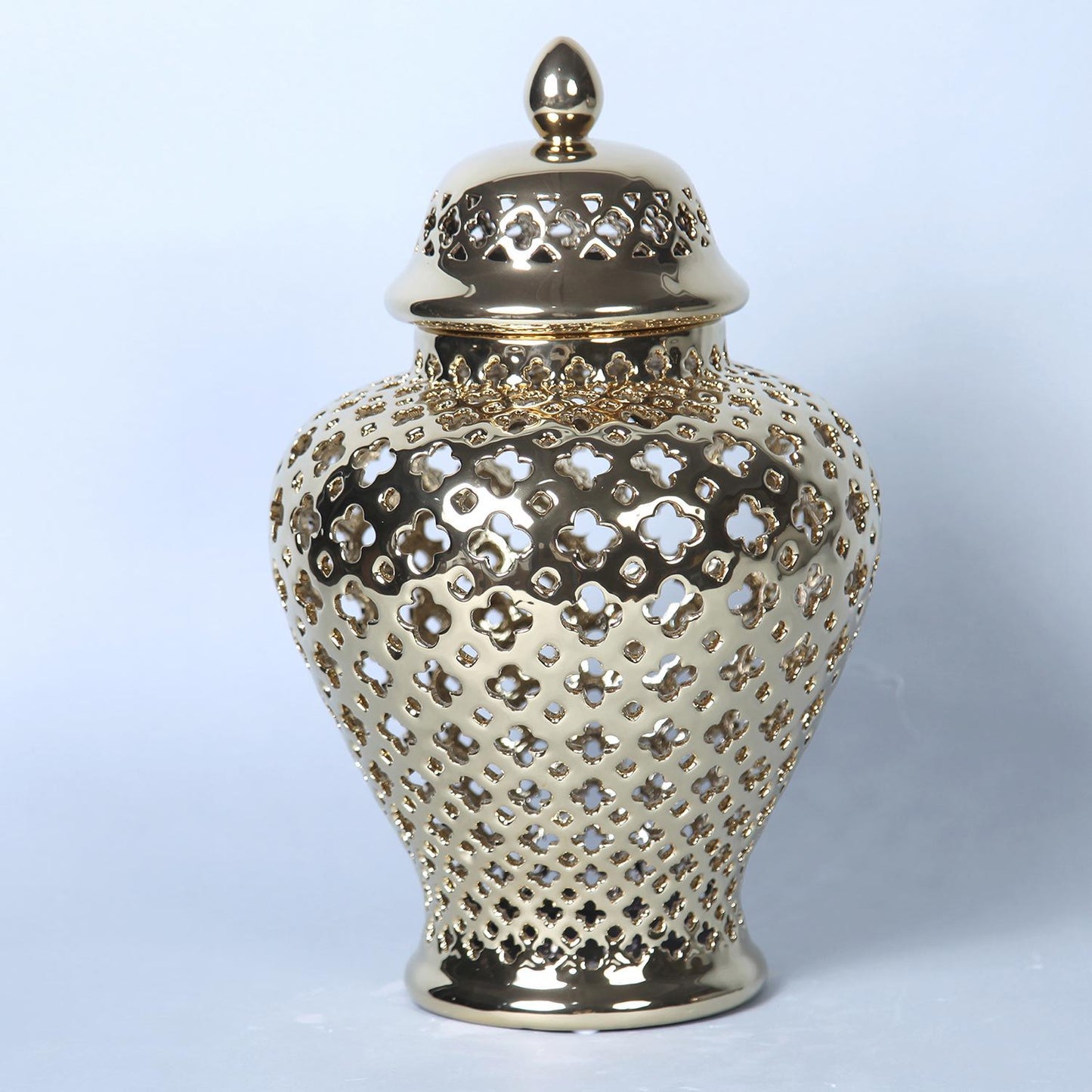 Gold Ceramic Ginger Jar With Decorative Design