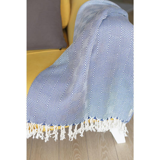 Geometric Handwoven Throw Blankets In - Blue