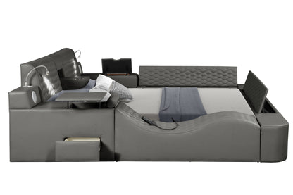 Zoya Smart Multifunctional King Size Bed Made with Wood in Gray