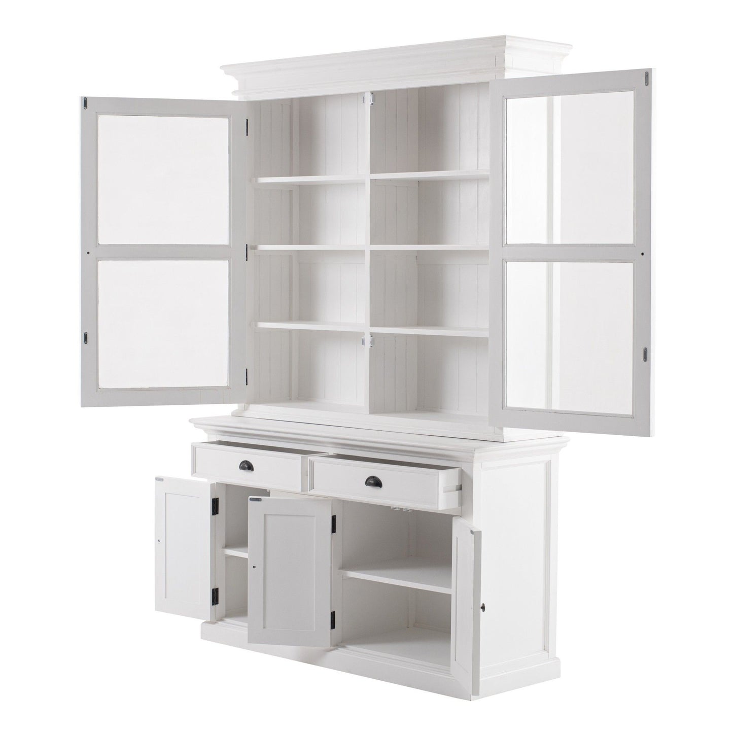 Solid Wood Frame Dining Hutch With Twelve Shelves And Two Drawers - White