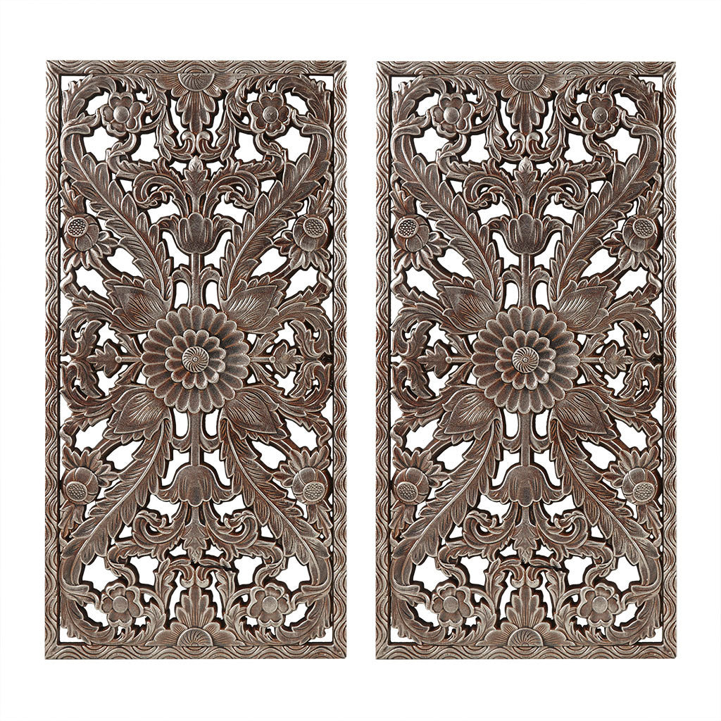 Botanical Panel Distressed Carved Wood 2-piece Wall Decor Set