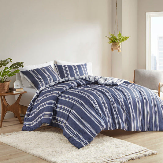 Striped Reversible Comforter Set, Navy