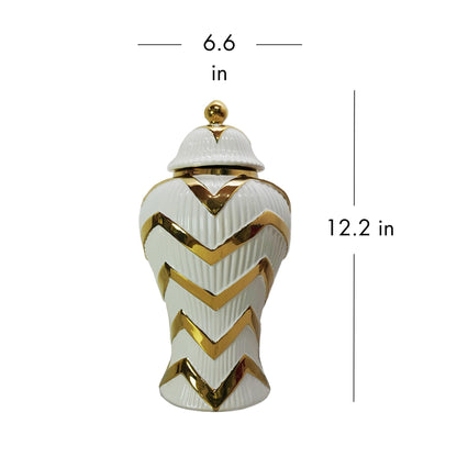 Timeless Gilded Waves Ginger Jar With Removable Lid - White / Gold