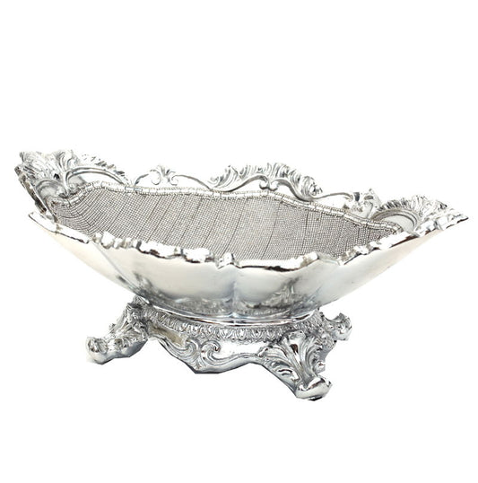 Ambrose Chrome Plated Crystal Embellished Ceramic Bowl - Silver