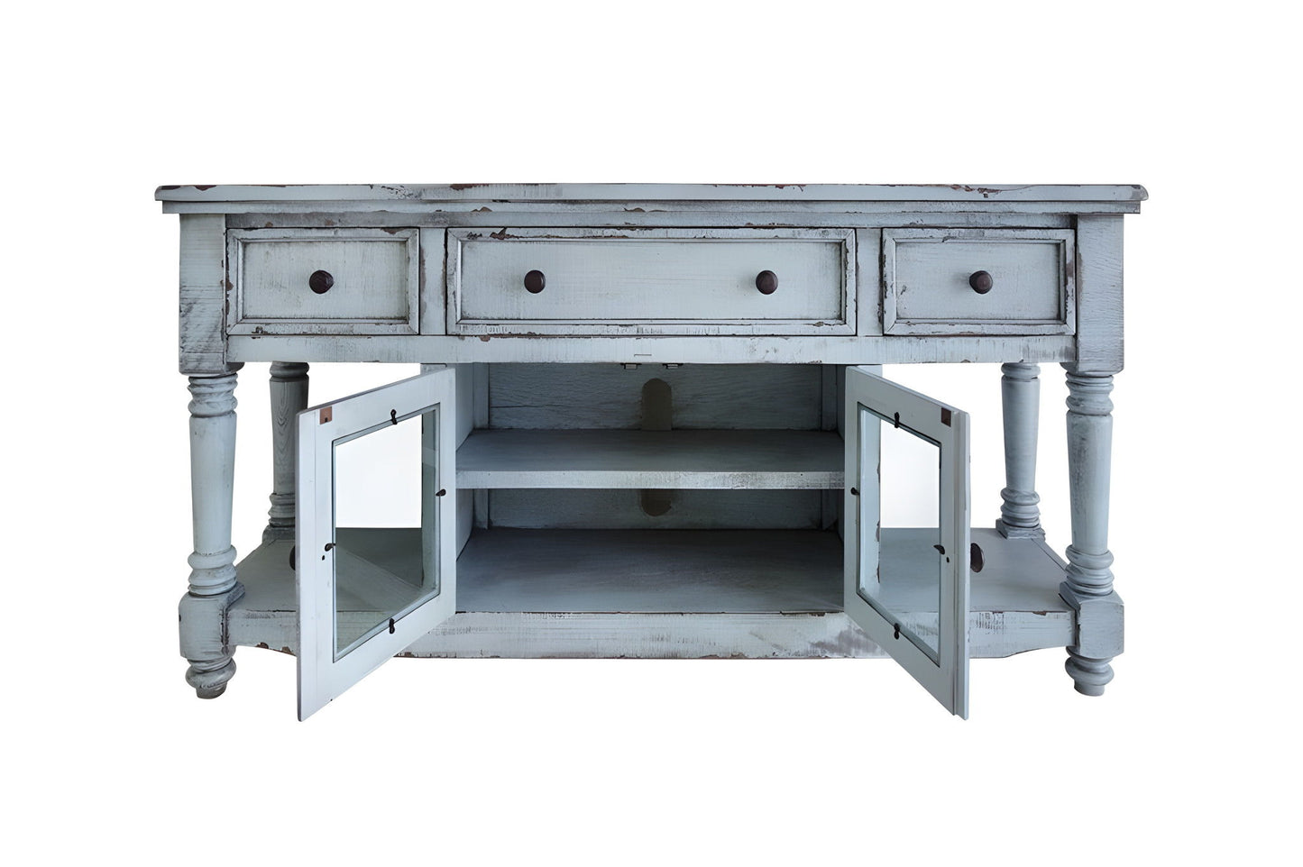 Wood Open Shelving Distressed TV Stand - Blue