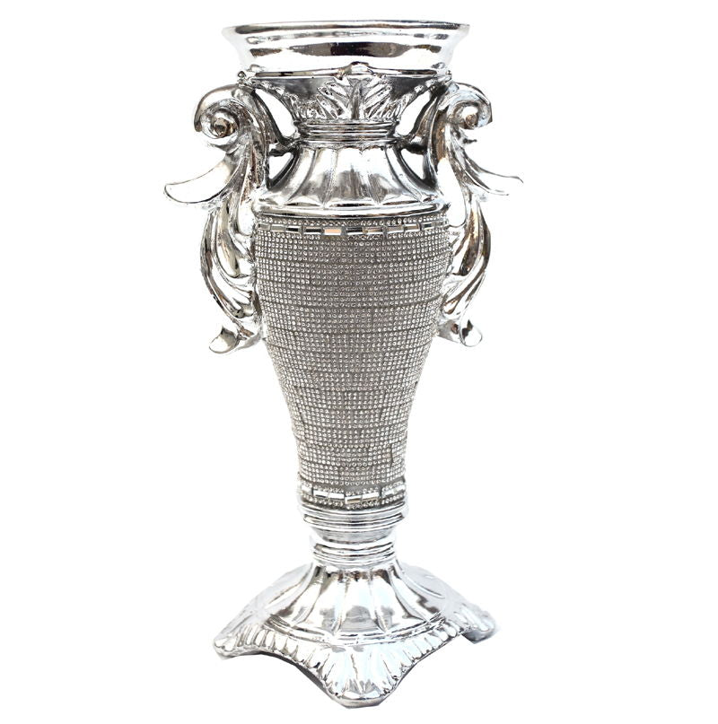 Ambrose Chrome Plated Crystal Embellished Ceramic Vase, Silver