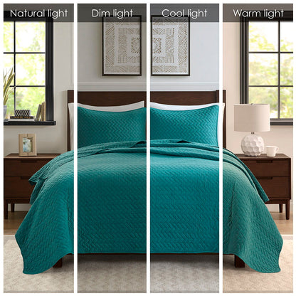 3 Piece Luxurious Oversized Quilt Set - Peacock