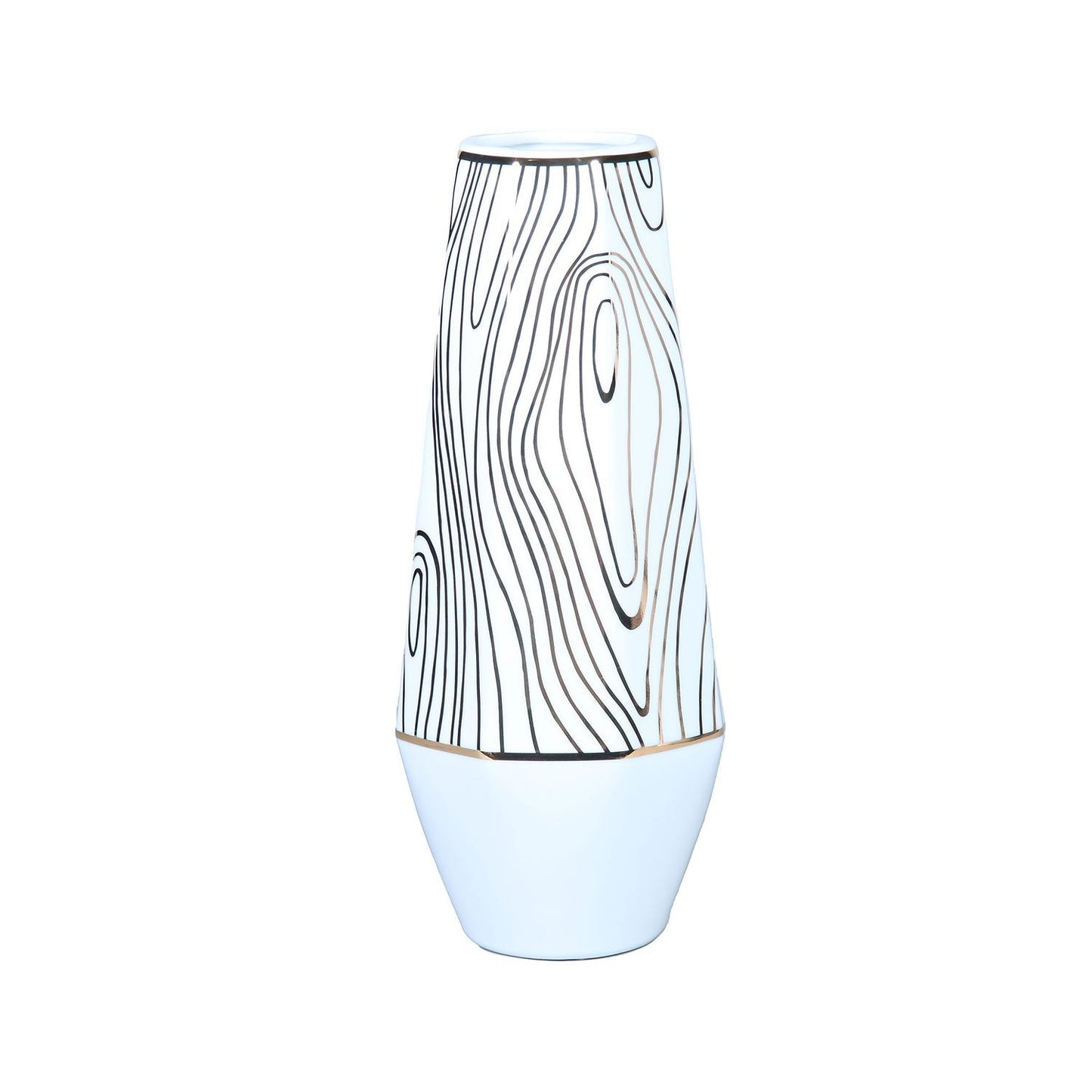 White Ceramic Vase With Gold Wood Grain Design - Elegant And Versatile Home Decor