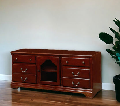 Wood Glass TV Stand - Cherry