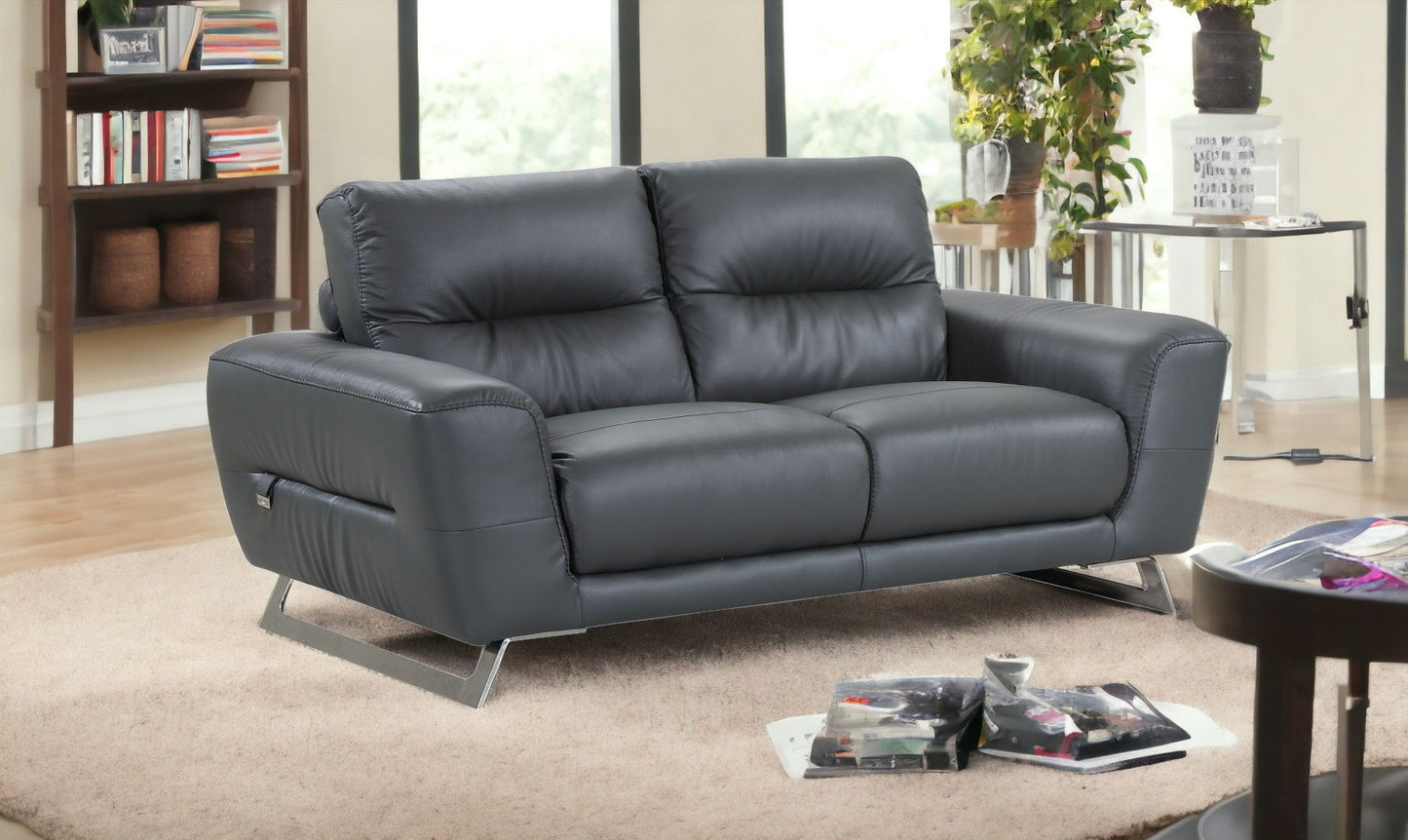 Genuine Leather Love Seat - Silver